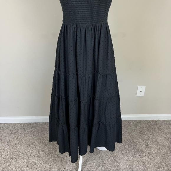 CAARA CALYPSO TIERED MIDI SUNDRESS SMOCKED BODICE FLUTTER STRAPS BLACK LARGE - Picture 14 of 15